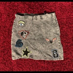 H&M patchwork zipper mini skirt acid wash